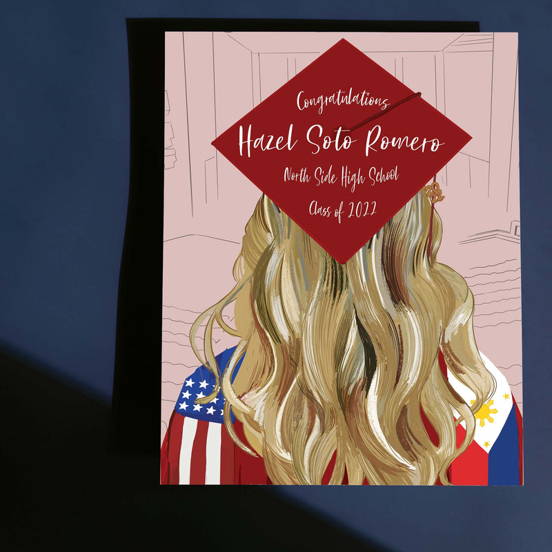 Personalized Latina Grad Two Flags Art Print Custom Latina Grad Two Flags Art Print Vibrant Latina Grad Two Flags Art Print Unique Latina Grad Two Flags Art Print